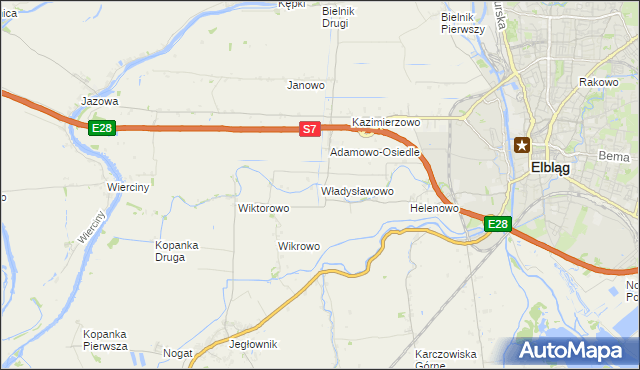 mapa Władysławowo gmina Elbląg, Władysławowo gmina Elbląg na mapie Targeo