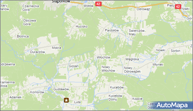 mapa Włochów gmina Stąporków, Włochów gmina Stąporków na mapie Targeo