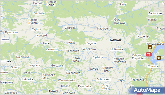 mapa Wojakowa, Wojakowa na mapie Targeo