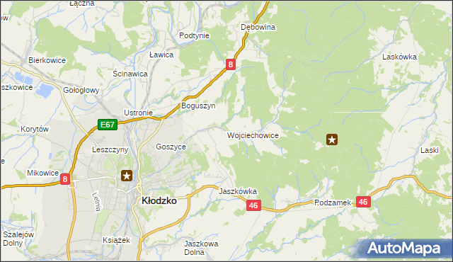 mapa Wojciechowice gmina Kłodzko, Wojciechowice gmina Kłodzko na mapie Targeo