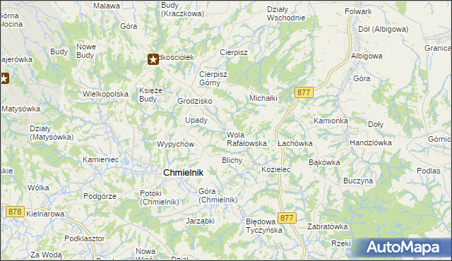 mapa Wola Rafałowska gmina Chmielnik, Wola Rafałowska gmina Chmielnik na mapie Targeo