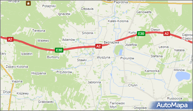 mapa Wyszyna gmina Władysławów, Wyszyna gmina Władysławów na mapie Targeo