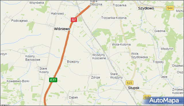 mapa Wyszyny Kościelne, Wyszyny Kościelne na mapie Targeo