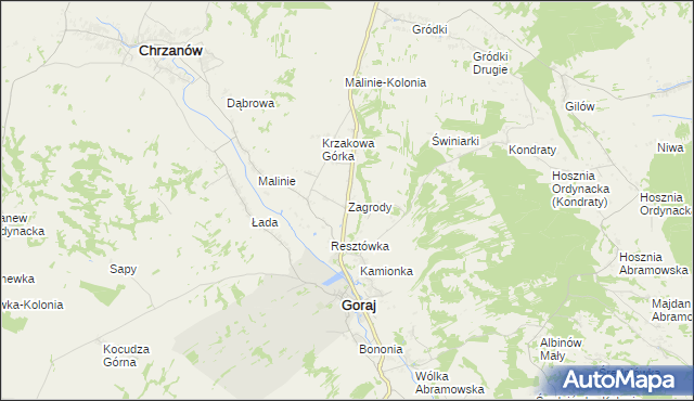 mapa Zagrody gmina Goraj, Zagrody gmina Goraj na mapie Targeo