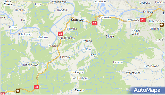 mapa Zalesie gmina Krasiczyn, Zalesie gmina Krasiczyn na mapie Targeo