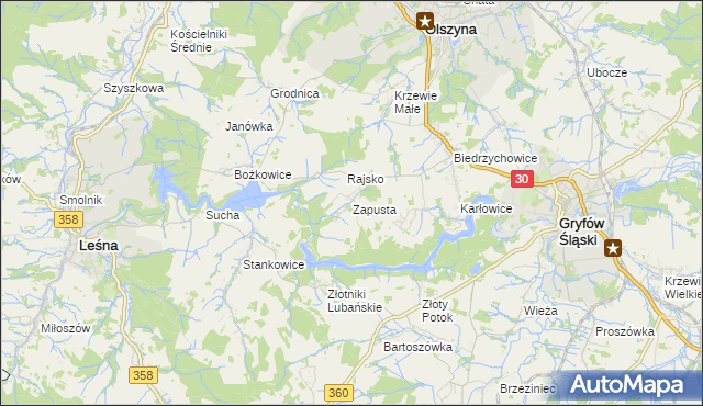 mapa Zapusta gmina Olszyna, Zapusta gmina Olszyna na mapie Targeo