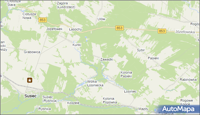 mapa Zawadki gmina Susiec, Zawadki gmina Susiec na mapie Targeo