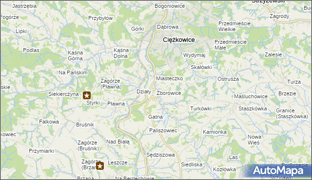 mapa Zborowice gmina Ciężkowice, Zborowice gmina Ciężkowice na mapie Targeo