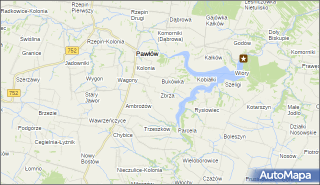 mapa Zbrza gmina Pawłów, Zbrza gmina Pawłów na mapie Targeo