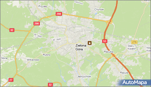 mapa Zielona Góra, Zielona Góra na mapie Targeo