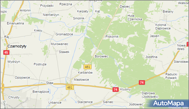 mapa Borowiec gmina Wieluń, Borowiec gmina Wieluń na mapie Targeo