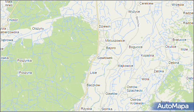 mapa Gawłówek gmina Drwinia, Gawłówek gmina Drwinia na mapie Targeo