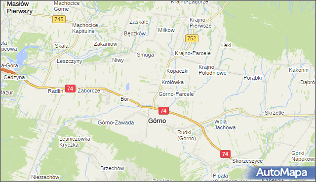 mapa Górno-Parcele, Górno-Parcele na mapie Targeo