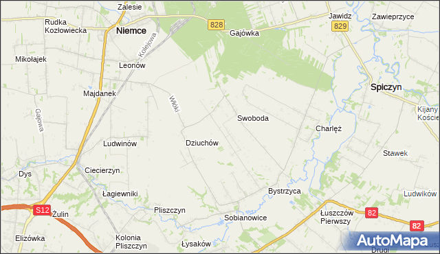 mapa Kolonia Bystrzyca gmina Niemce, Kolonia Bystrzyca gmina Niemce na mapie Targeo