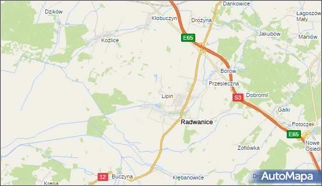 mapa Lipin gmina Radwanice, Lipin gmina Radwanice na mapie Targeo