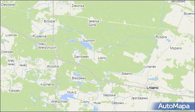 mapa Lisiny gmina Cekcyn, Lisiny gmina Cekcyn na mapie Targeo