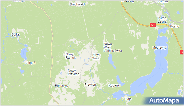 mapa Nowa Wieś gmina Purda, Nowa Wieś gmina Purda na mapie Targeo