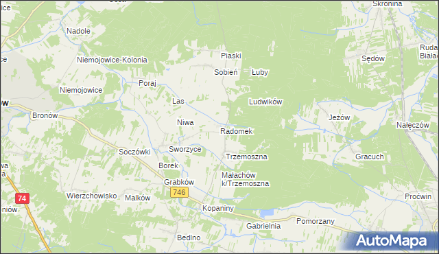 mapa Radomek gmina Końskie, Radomek gmina Końskie na mapie Targeo