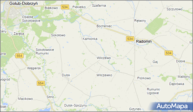 mapa Wilczewo gmina Radomin, Wilczewo gmina Radomin na mapie Targeo