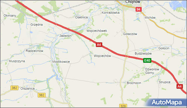 mapa Wojciechów gmina Zagrodno, Wojciechów gmina Zagrodno na mapie Targeo