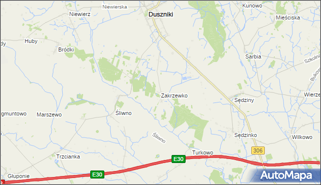 mapa Zakrzewko gmina Duszniki, Zakrzewko gmina Duszniki na mapie Targeo