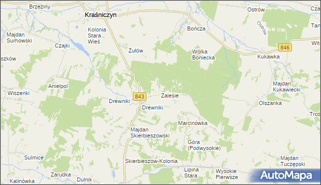 mapa Zalesie gmina Kraśniczyn, Zalesie gmina Kraśniczyn na mapie Targeo