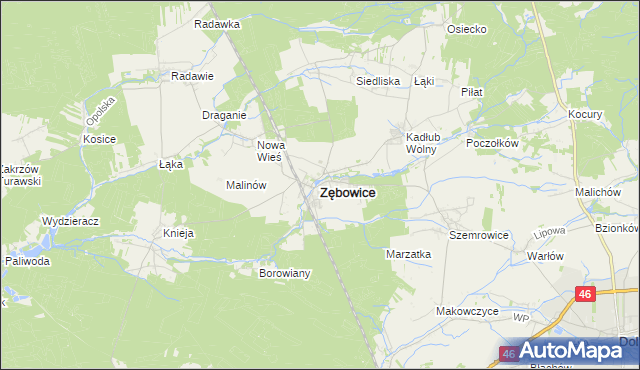 mapa Zębowice powiat oleski, Zębowice powiat oleski na mapie Targeo