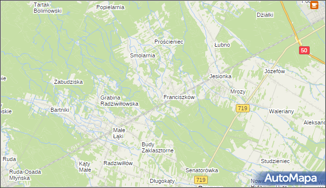 mapa Franciszków gmina Wiskitki, Franciszków gmina Wiskitki na mapie Targeo