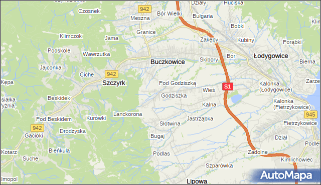 mapa Godziszka gmina Buczkowice, Godziszka gmina Buczkowice na mapie Targeo