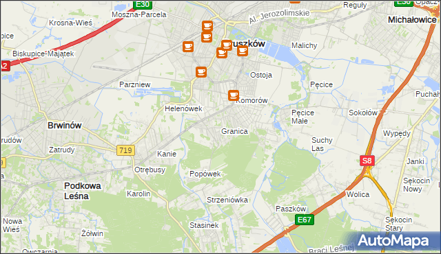 mapa Granica gmina Michałowice, Granica gmina Michałowice na mapie Targeo