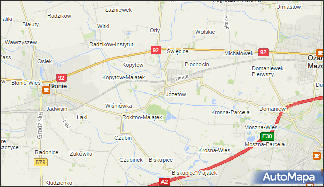 mapa Józefów gmina Ożarów Mazowiecki, Józefów gmina Ożarów Mazowiecki na mapie Targeo