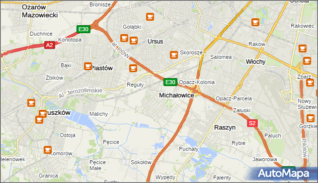 mapa Michałowice powiat pruszkowski, Michałowice powiat pruszkowski na mapie Targeo