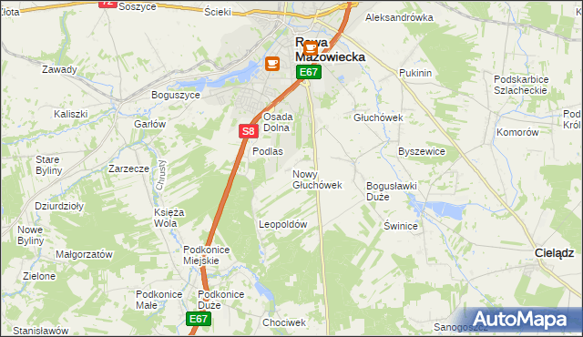 mapa Nowy Głuchówek, Nowy Głuchówek na mapie Targeo