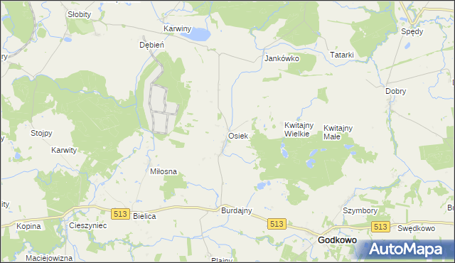 mapa Osiek gmina Godkowo, Osiek gmina Godkowo na mapie Targeo