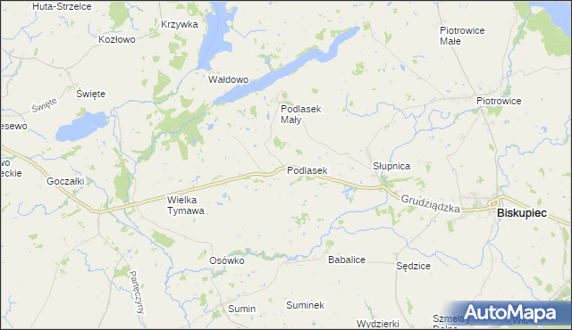 mapa Podlasek gmina Biskupiec, Podlasek gmina Biskupiec na mapie Targeo