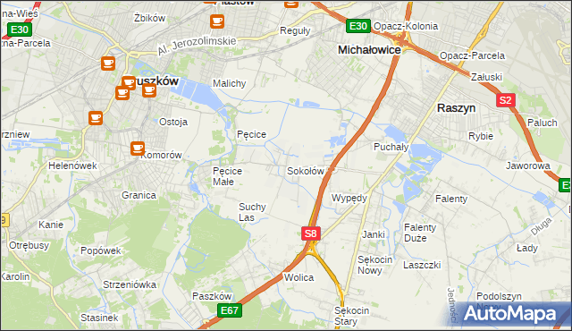 mapa Sokołów gmina Michałowice, Sokołów gmina Michałowice na mapie Targeo