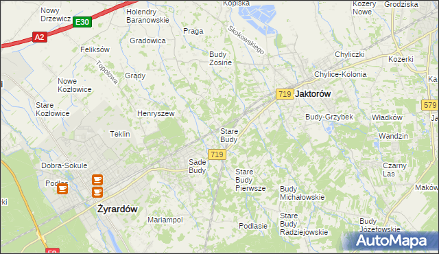 mapa Stare Budy gmina Jaktorów, Stare Budy gmina Jaktorów na mapie Targeo