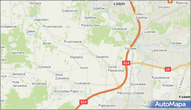 mapa Świątniki gmina Pabianice, Świątniki gmina Pabianice na mapie Targeo