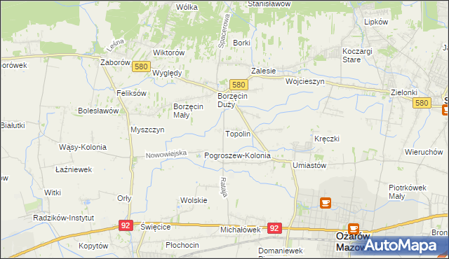 mapa Topolin gmina Stare Babice, Topolin gmina Stare Babice na mapie Targeo