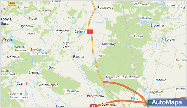 mapa Turze gmina Ostrzeszów, Turze gmina Ostrzeszów na mapie Targeo