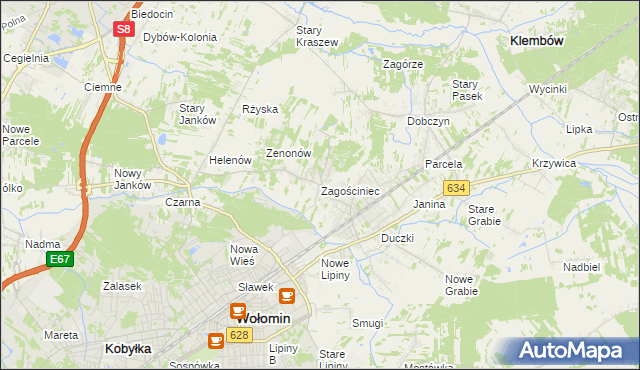 mapa Zagościniec gmina Wołomin, Zagościniec gmina Wołomin na mapie Targeo