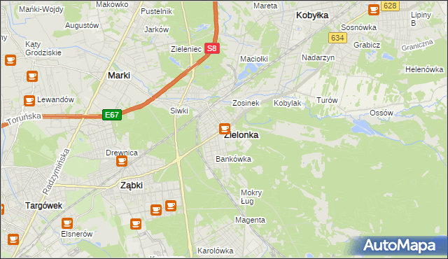 mapa Zielonka powiat wołomiński, Zielonka powiat wołomiński na mapie Targeo