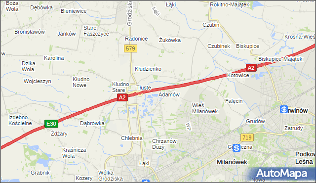 mapa Adamów gmina Grodzisk Mazowiecki, Adamów gmina Grodzisk Mazowiecki na mapie Targeo