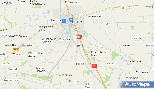 mapa Borki gmina Łęczyca, Borki gmina Łęczyca na mapie Targeo