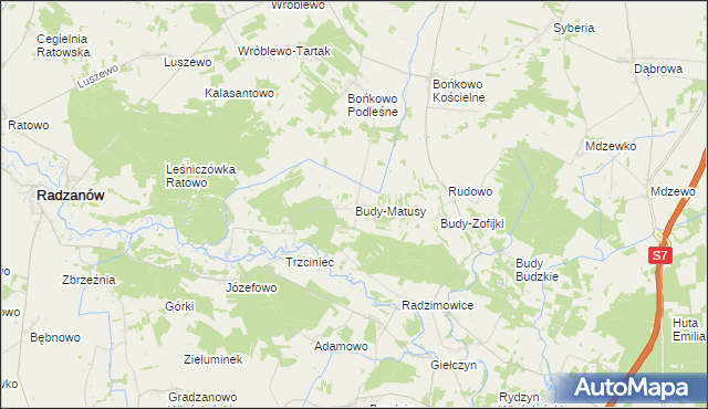 mapa Budy-Matusy, Budy-Matusy na mapie Targeo