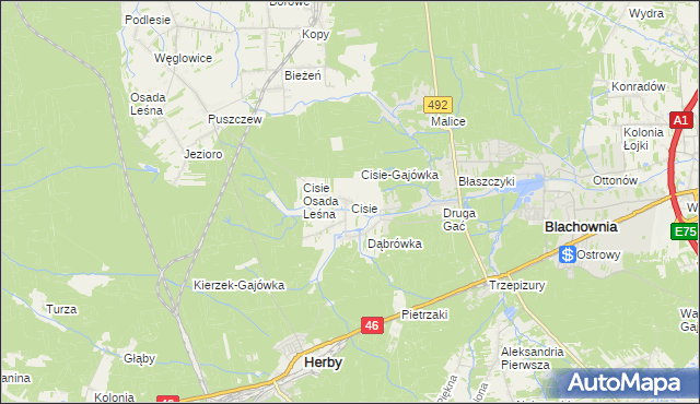 mapa Cisie gmina Blachownia, Cisie gmina Blachownia na mapie Targeo