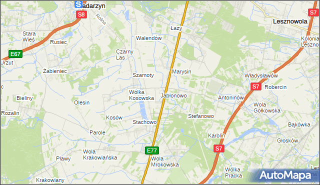 mapa Jabłonowo gmina Lesznowola, Jabłonowo gmina Lesznowola na mapie Targeo