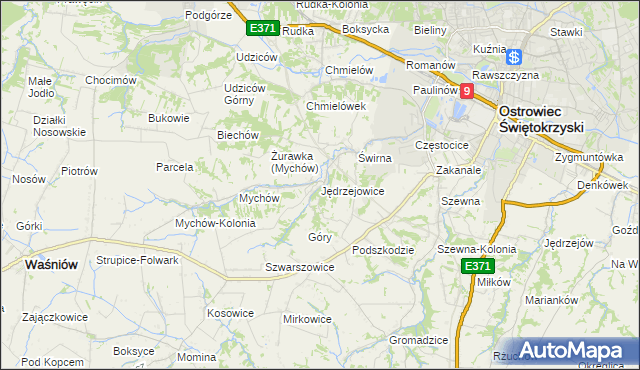 mapa Jędrzejowice gmina Bodzechów, Jędrzejowice gmina Bodzechów na mapie Targeo