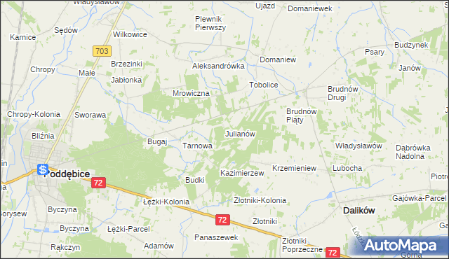 mapa Julianów gmina Dalików, Julianów gmina Dalików na mapie Targeo