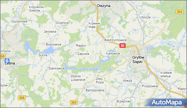 mapa Kałużna gmina Olszyna, Kałużna gmina Olszyna na mapie Targeo
